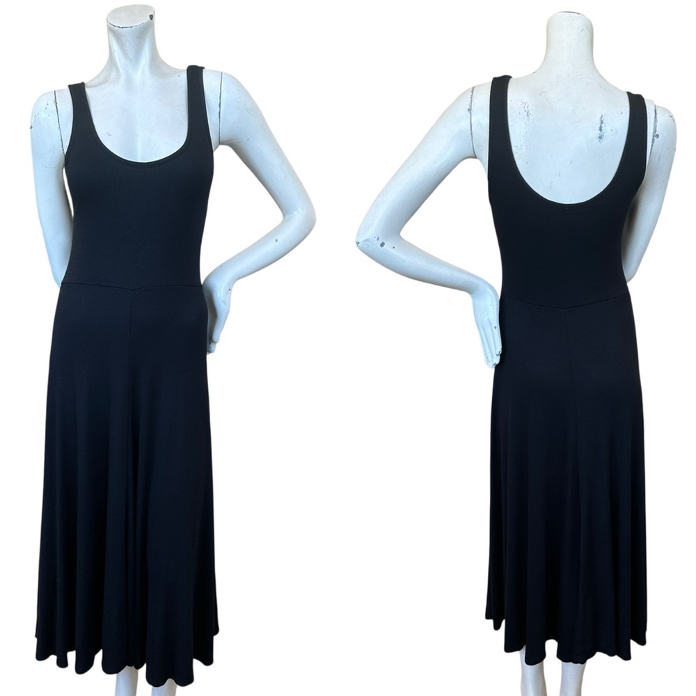 Marine Layer Black Sleeveless Ribbed Airy Casual MIDI Dress Size Small
